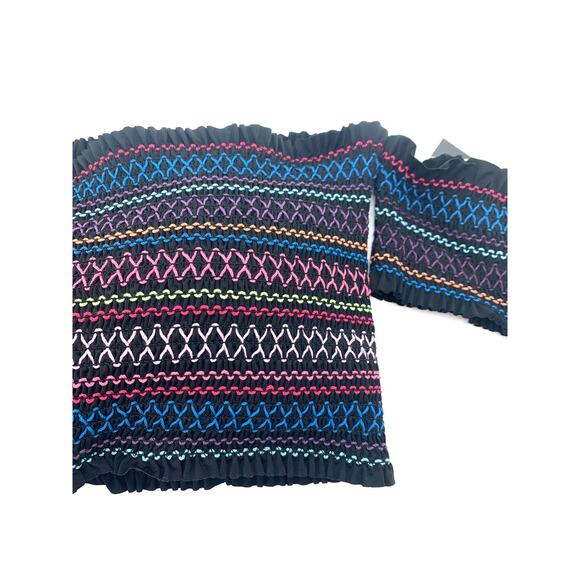 Bar III Smocked Rainbow Black Crop Top Swim Bikini Top NEW XS - Picture 2 of 2